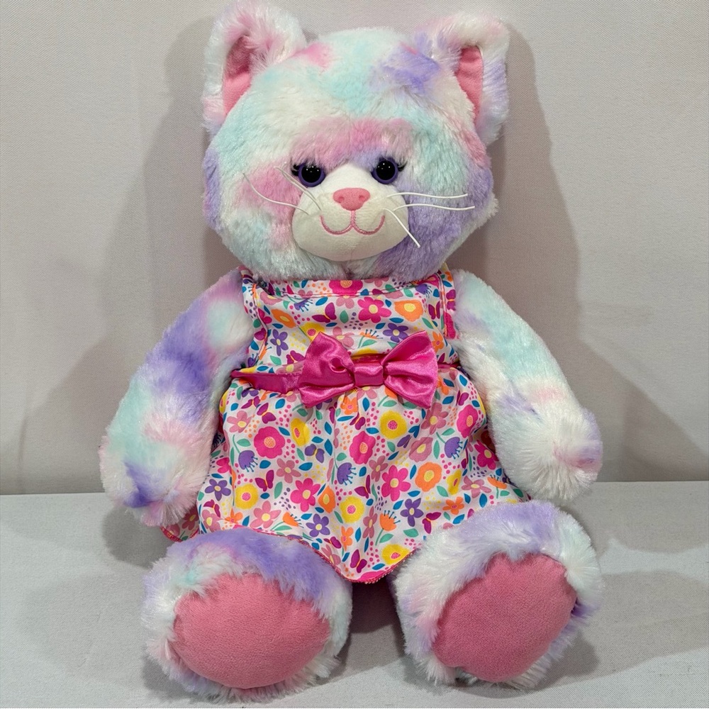 Build A Bear Kitty Cat Tie Dye Pink Floral Dress 16” BAB Easter spring